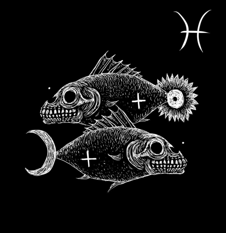 Рыбы знак зодиака на черном фоне