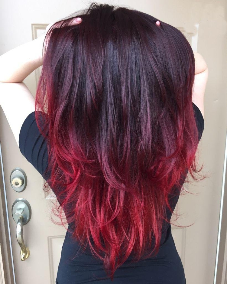Красно черное омбре на длинные волосы