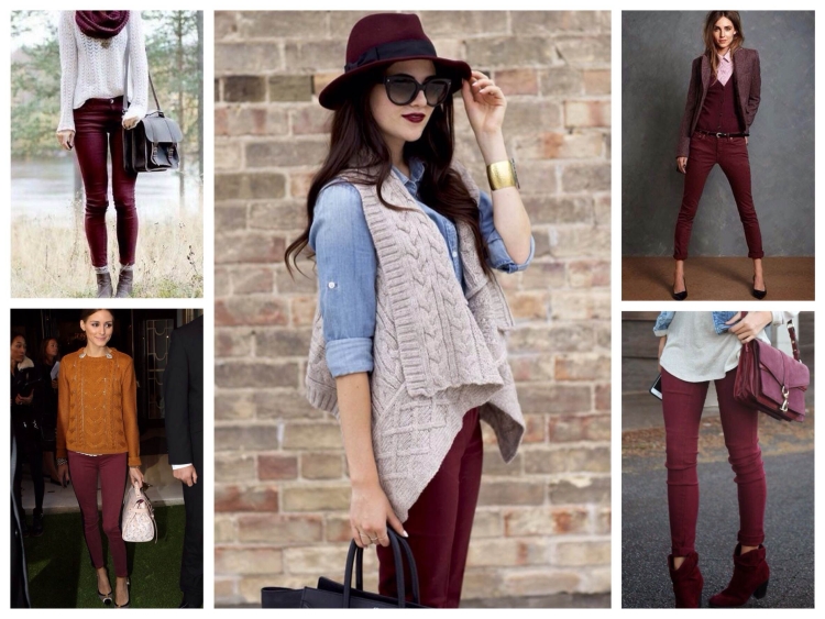 Сочетание белого и бордового в одежде