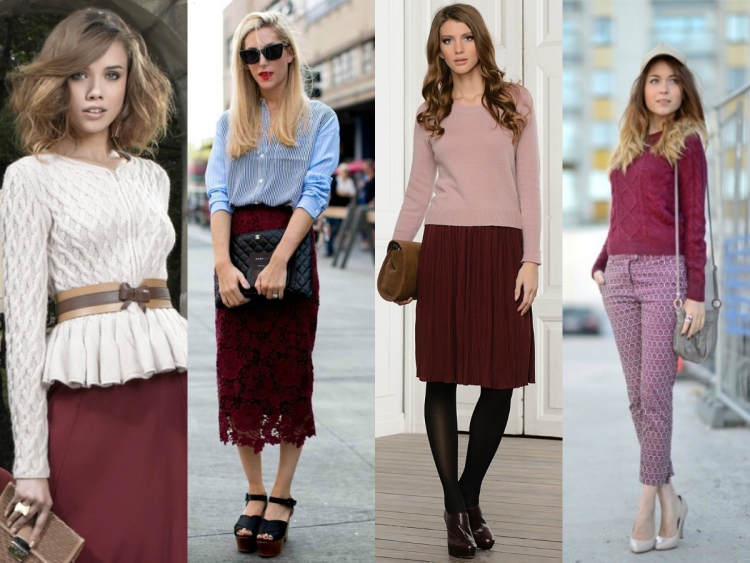 Сочетание с бордовым цветом в одежде