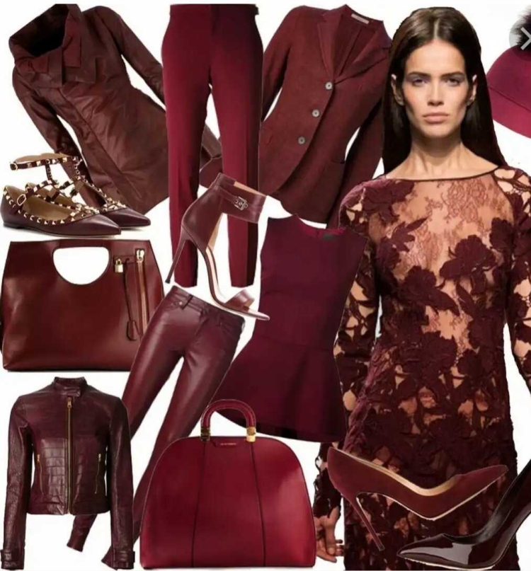 Бордовое платье сочетание
