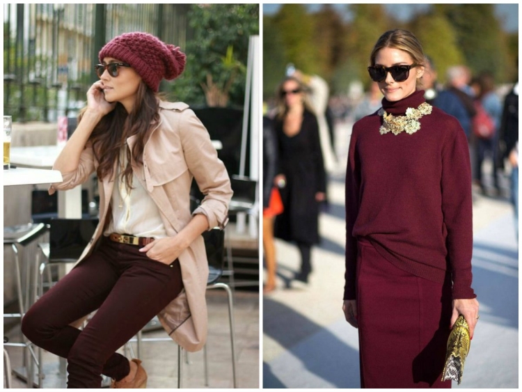 Сочетание с бордовым цветом в одежде
