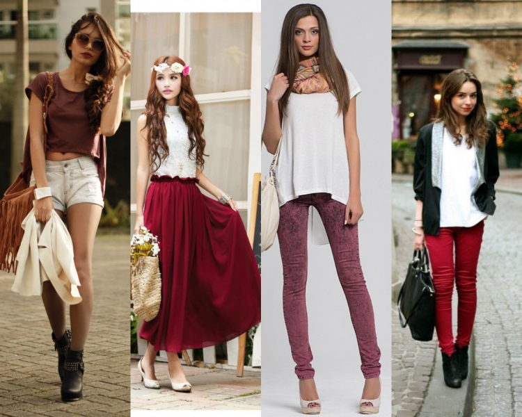 Сочетание с бордовым цветом в одежде