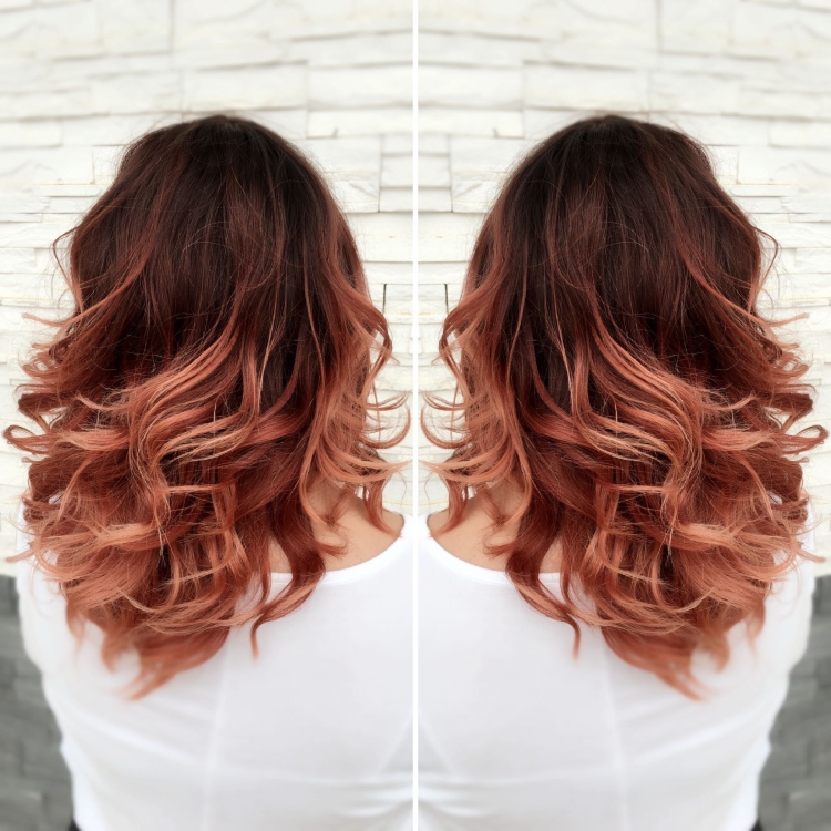 Каштановый омбре на средние волосы