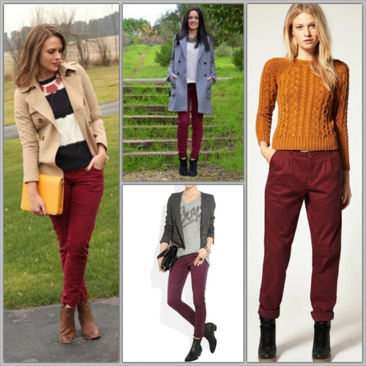 Бордовые брюки сочетание