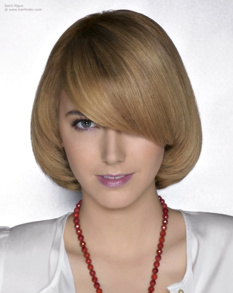 Стрижка Боб сессон на средние волосы с челкой