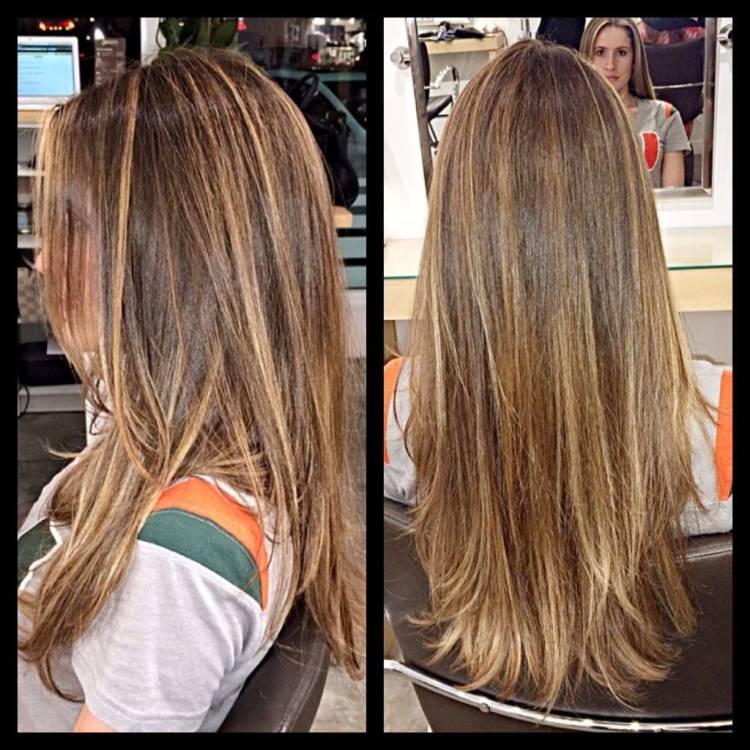 Бразильское мелирование на прямых волосах