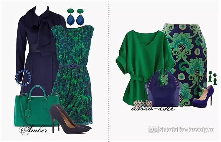 Сочетание с темно изумрудным цветом в одежде