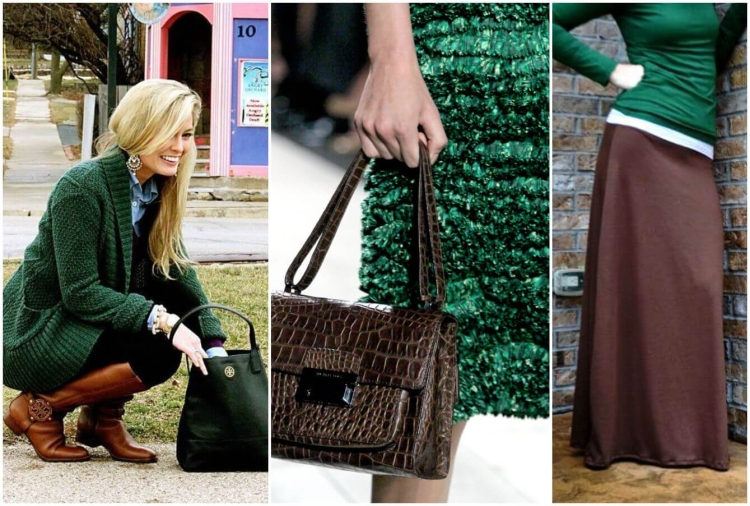 Сочетание зеленого и коричневого в одежде