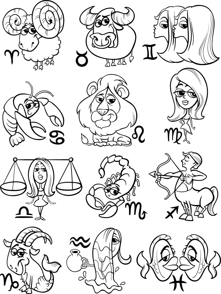 Знаки зодиака черно белые