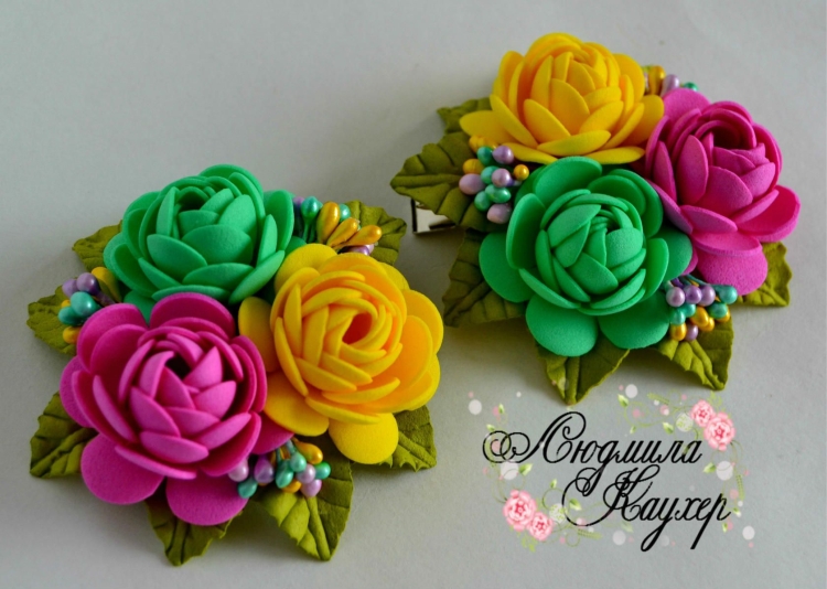 Заколки канзаши с фоамираном