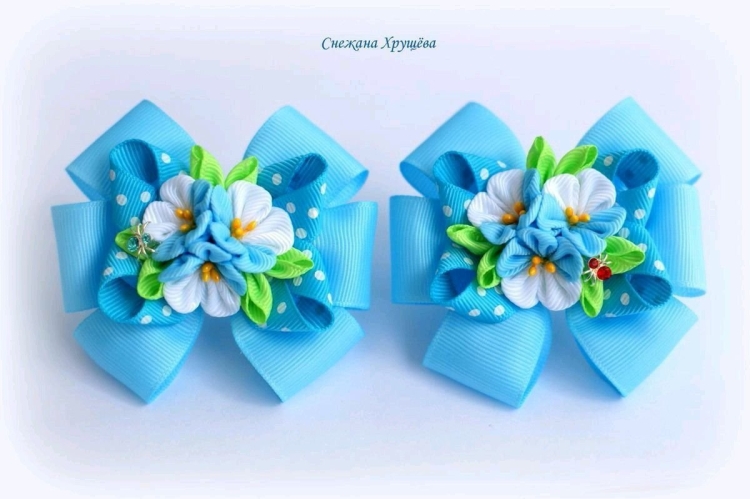 Весенние бантики из атласных лент