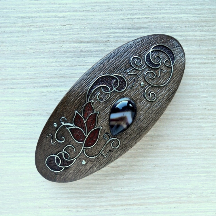 Заколка-автомат для волос из дерева