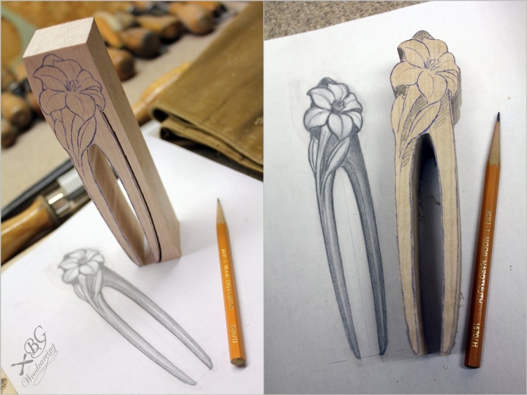 Резьба по дереву заколки