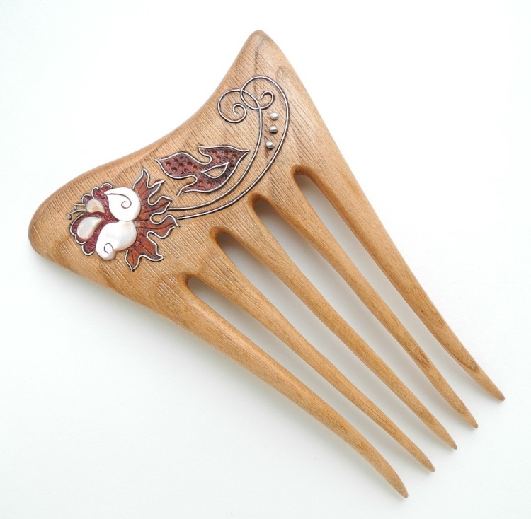 Заколка деревянная для волос гребешок