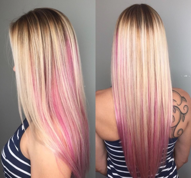 Нарощенные розовые пряди