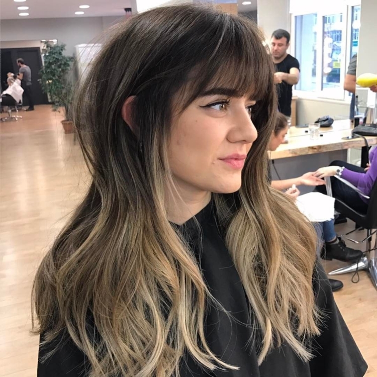 Шатуш на темные волосы с челкой