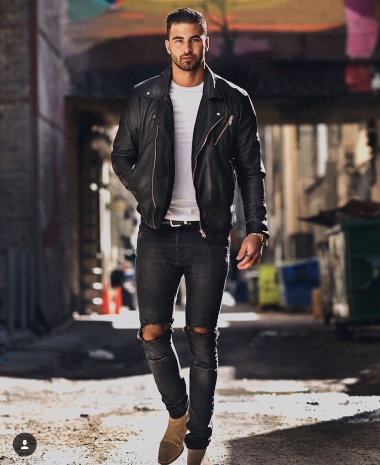 Джинсы и кожаная куртка мужская