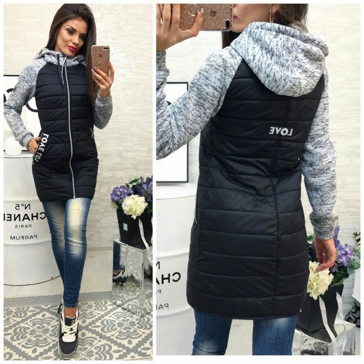 Удлиненная куртка с трикотажными рукавами