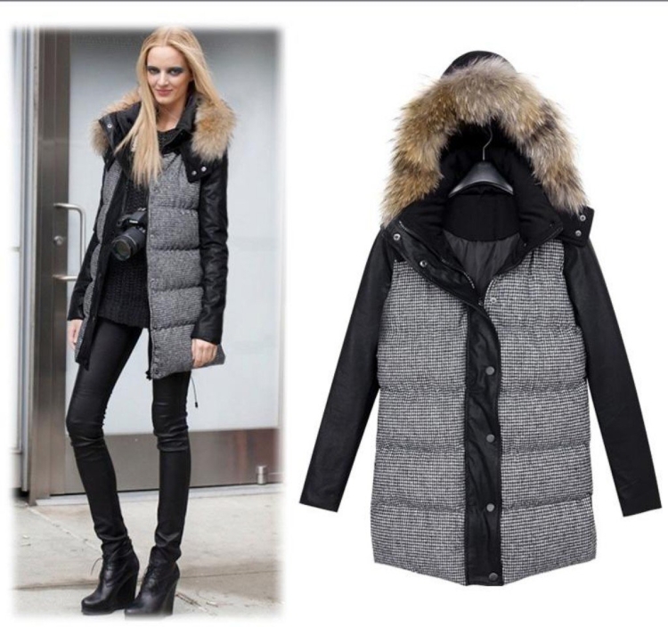 Комбинированные зимние пуховики женские