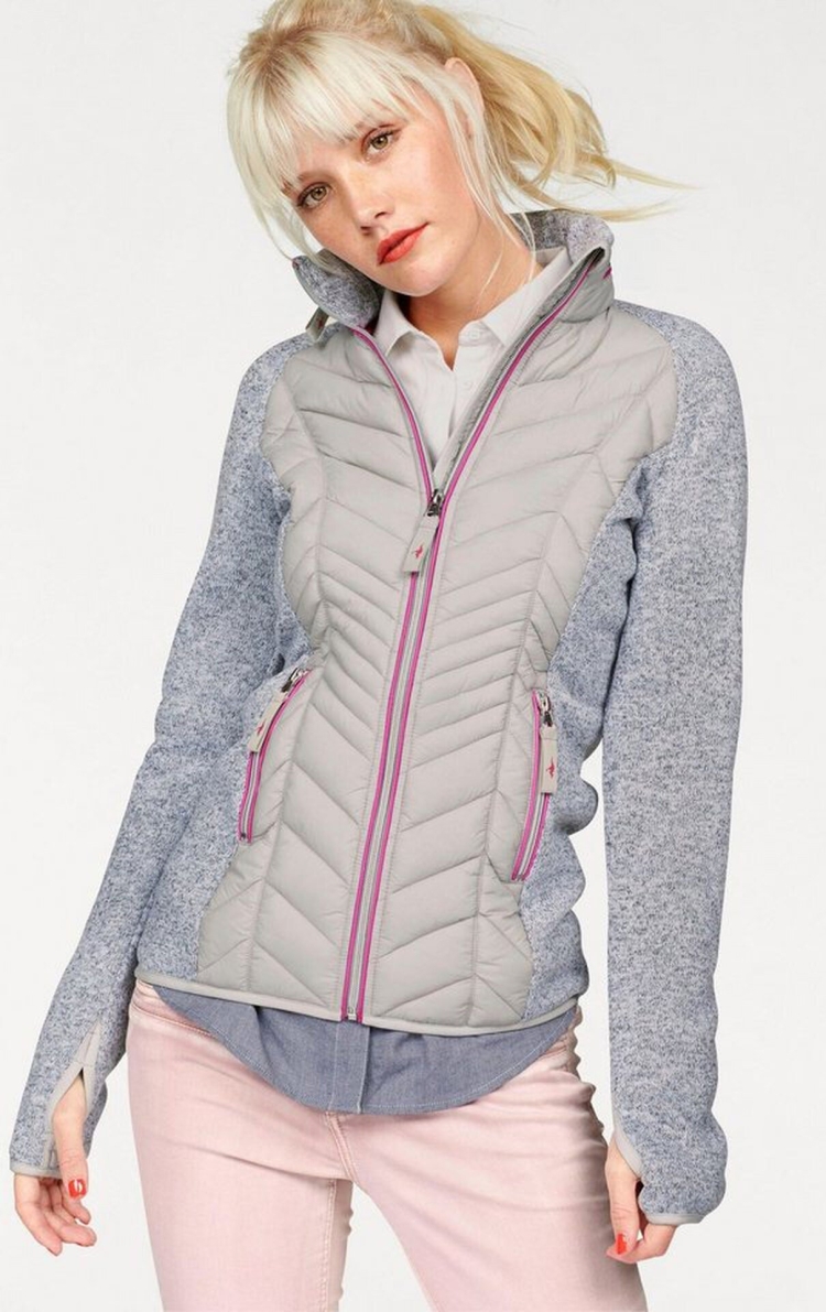 Куртка с трикотажными рукавами и капюшоном женская