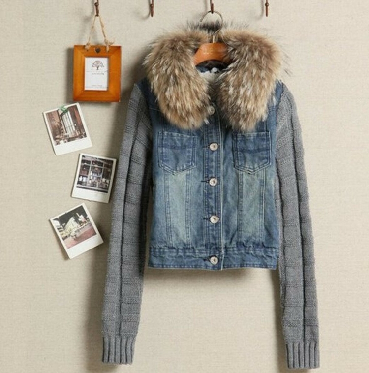 Куртка джинсовая с вязаными рукавами