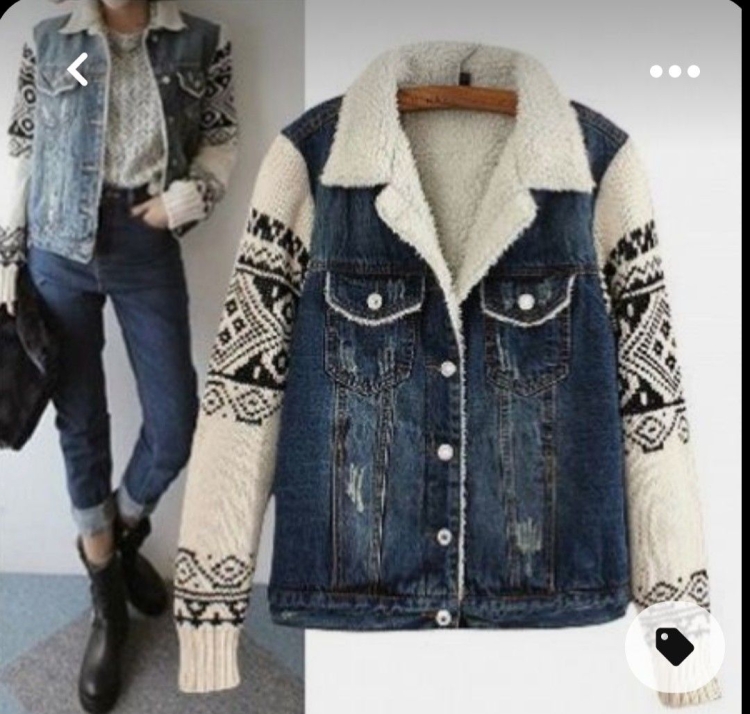 Куртка джинсовая с вязаными рукавами женская