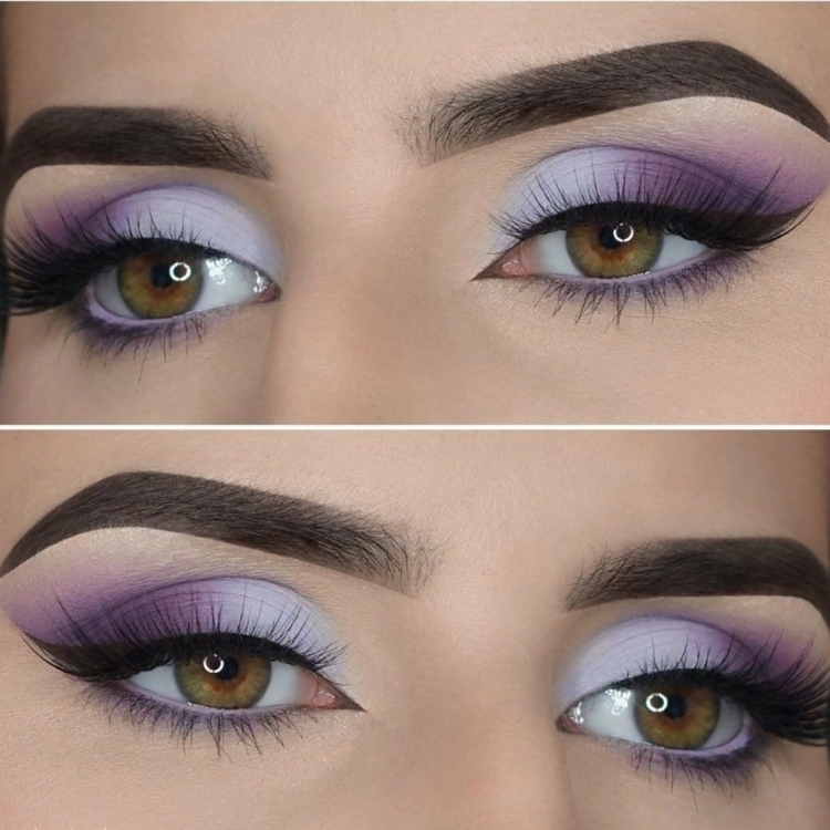 Макияж с сиреневыми тенями для карих глаз