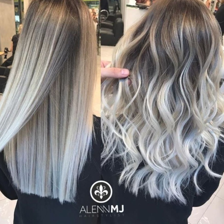 Балаяж платиновый блонд на темные волосы