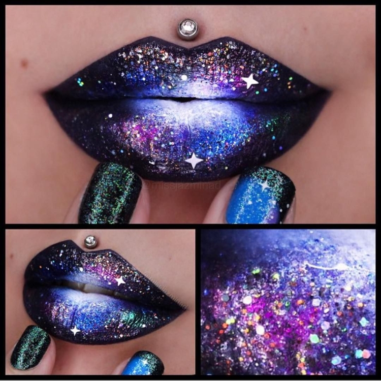 Необычный макияж губ космос