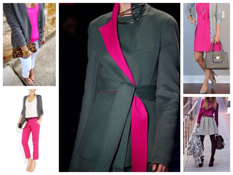 Сочетание фуксии и серого в одежде