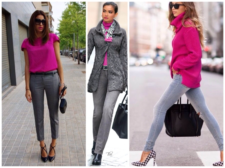 Серый и фуксия в одежде