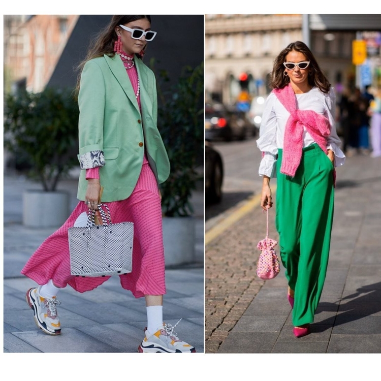 Сочетание розового и зеленого в одежде