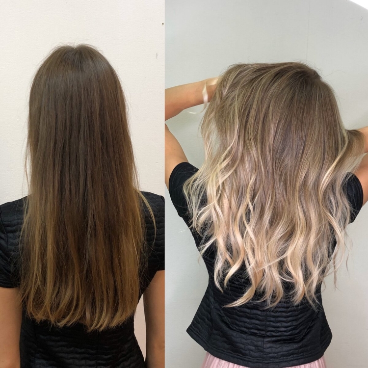 Реконструкция кончиков волос до и после