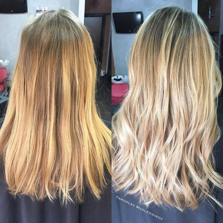 Шатуш на русые волосы до и после