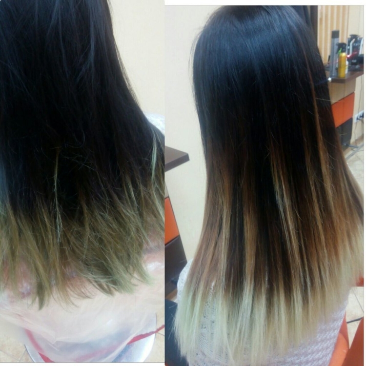 Наращивание волос омбре на темные