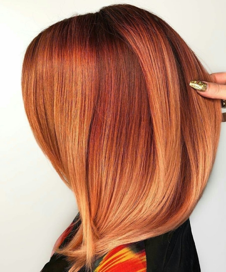 Удлинённое каре рыжий балаяж