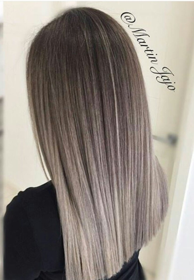 Балаяж на темные волосы прямые пепельный