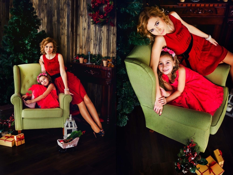 Новогодняя фотосессия в студии мама с дочкой