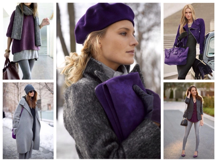 Сочетание серого и фиолетового в одежде