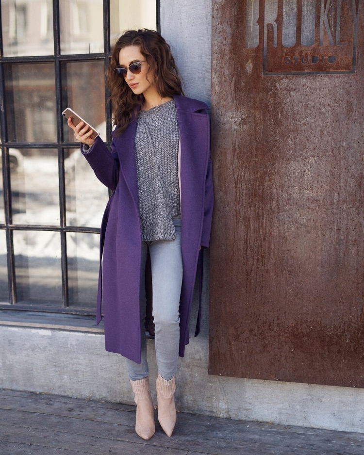 Пальто серо сиреневое