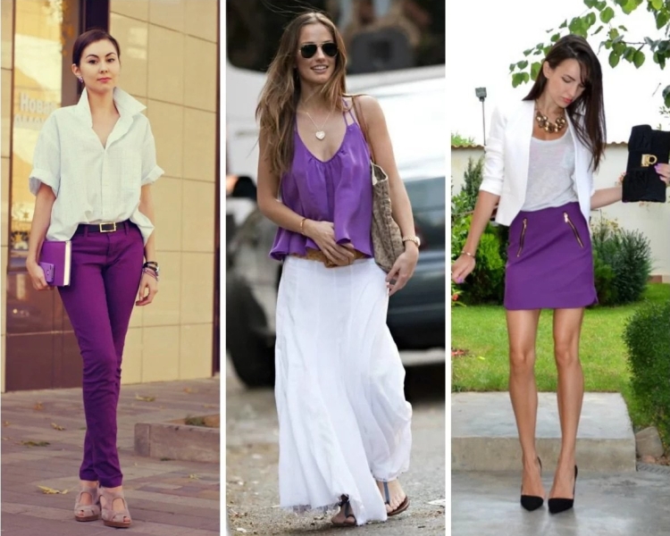 Сочетание бежевого и фиолетового в одежде