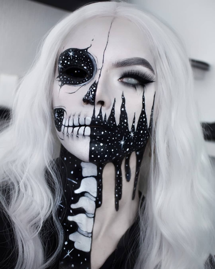 Черно белый макияж на Хэллоуин