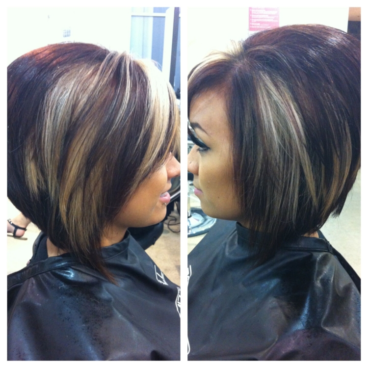 Мелирование на тёмные каре Боб