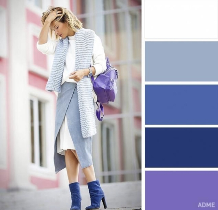 Сочетание голубого и серого цвета в одежде