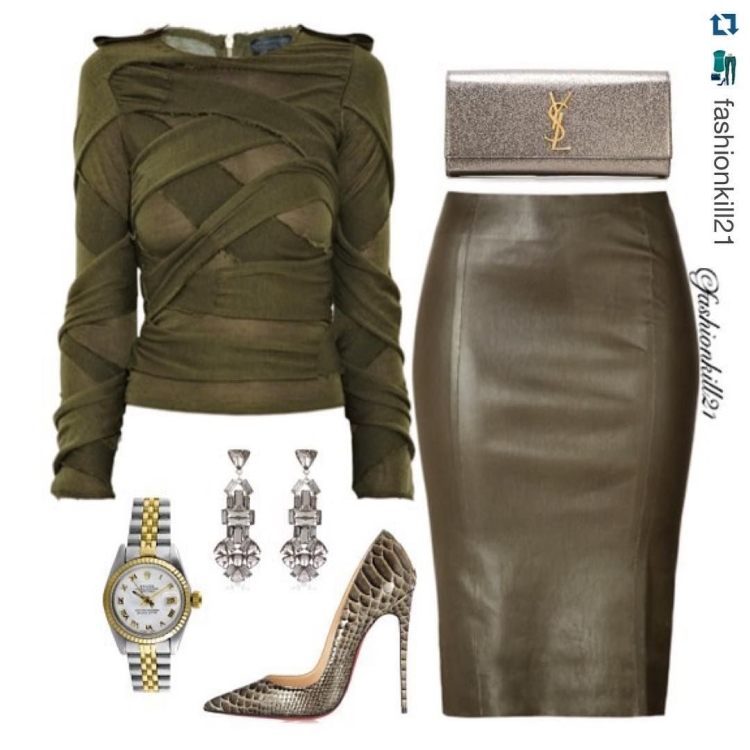 Кожаная юбка хаки